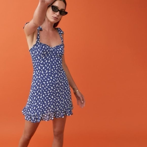 Reformation Mini Blue Polka Dot Dress - Picture 15 of 15